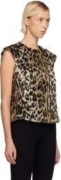 Anna Sui Beige & Black Leopard Sleeveless Faux-Fur Top