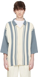 DOCUMENT Blue & Off-White Intarsia Knitting Stripe Shirt