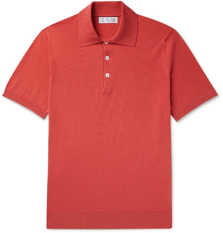 Photo: Brunello Cucinelli - Knitted Cotton Polo Shirt - Orange