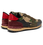 Valentino - Valentino Garavani Rockrunner Camouflage-Print Canvas, Leather and Suede Sneakers - Green