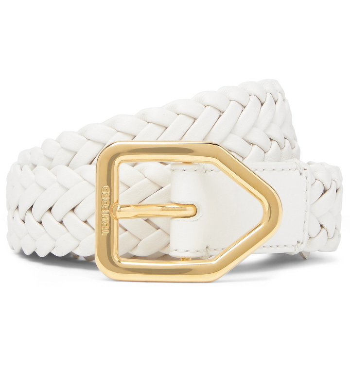 Photo: TOM FORD - 3cm Woven Leather Belt - White