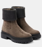 Brunello Cucinelli Embellished suede Chelsea boots