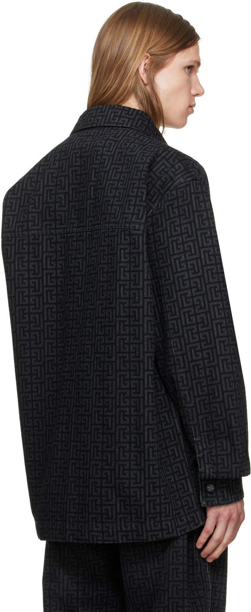 BALMAIN Black Monogram Denim Overshirt