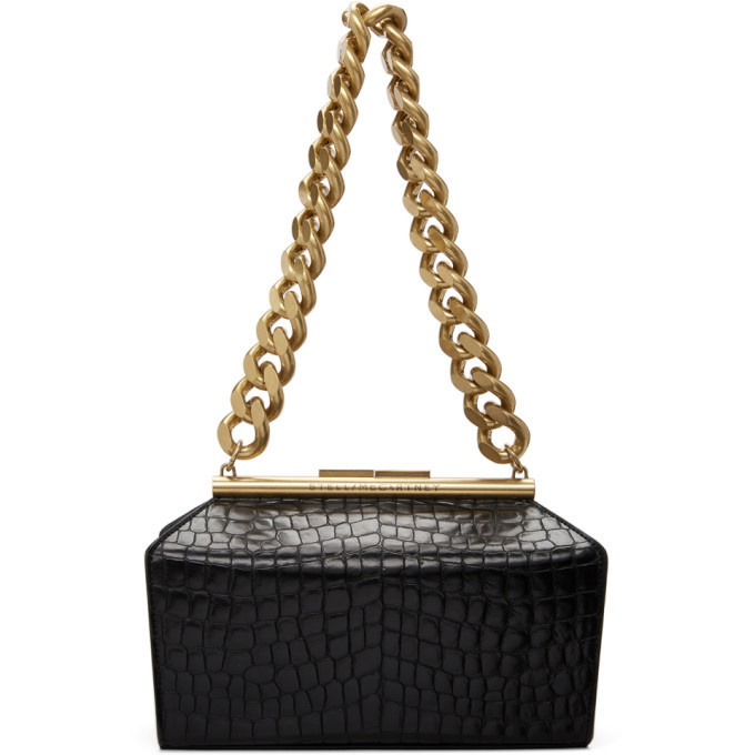 Black Croc Chunky Chain Shoulder Bag