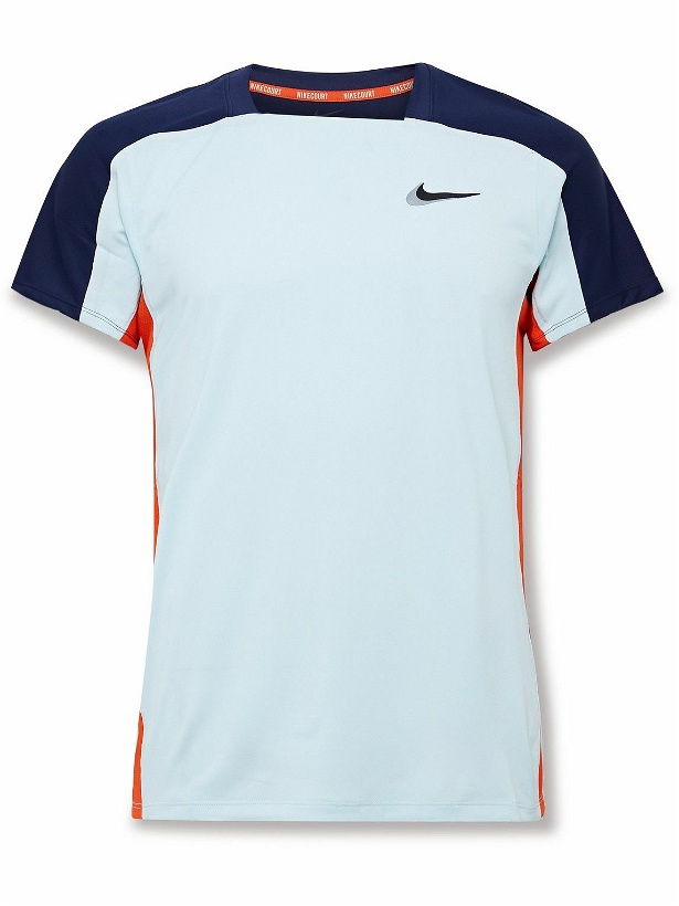 Photo: Nike Tennis - NikeCourt Slam Perforated Colour-Block Dri-FIT ADV Tennis T-Shirt - Blue