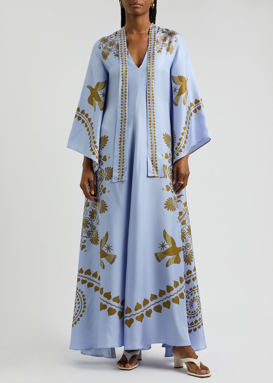 LA Double J Magnifico Printed Silk-satin Maxi Dress Blue La DoubleJ