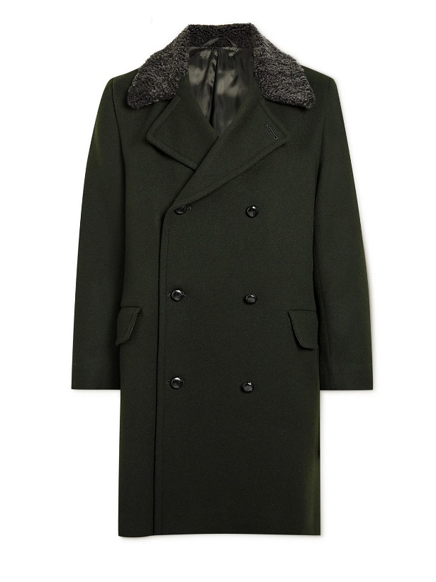 Photo: Kingsman - Conrad Double-Breasted Shearling-Trimmed Wool Overcoat - Green