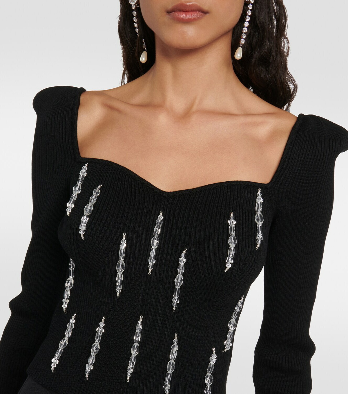 Costarellos Lamarr embellished ribbed-knit top