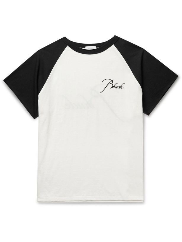 Photo: Rhude - Logo-Embroidered Cotton-Jersey T-Shirt - White