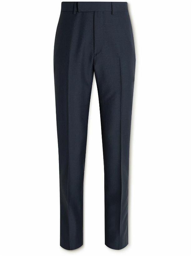 Photo: Kingsman - Straight-Leg Pleated Checked Mohair and Wool-Blend Suit Trousers - Blue