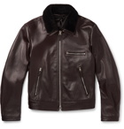 TOM FORD - Slim-Fit Shearling-Trimmed Full-Grain Leather Jacket - Brown