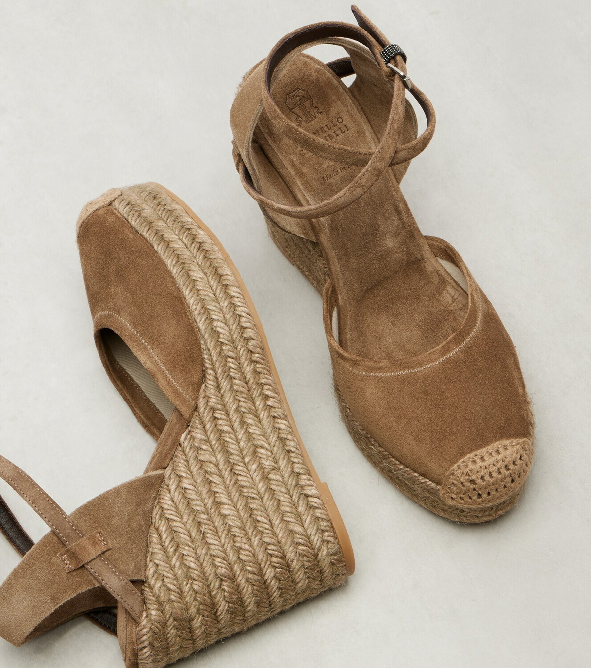 Brunello Cucinelli Monili 80 suede espadrille wedges