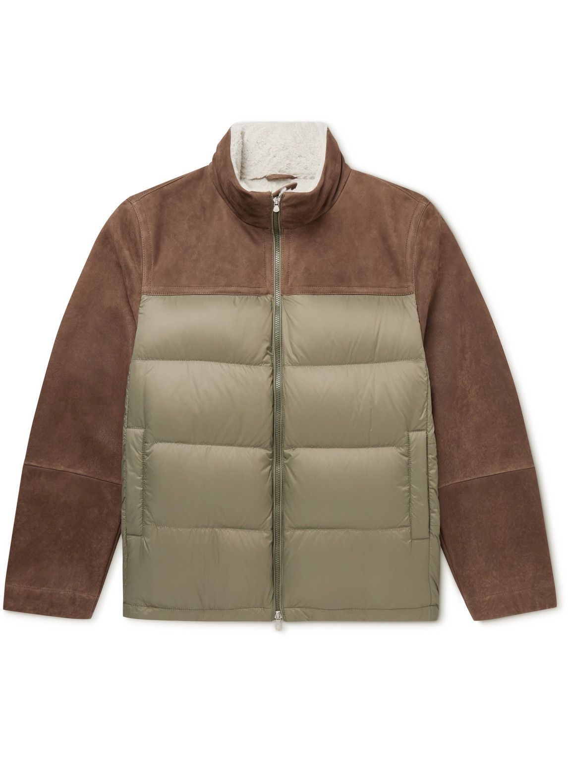 Photo: Brunello Cucinelli - Shearling-Lined Suede-Trimmed Shell Down Jacket - Brown