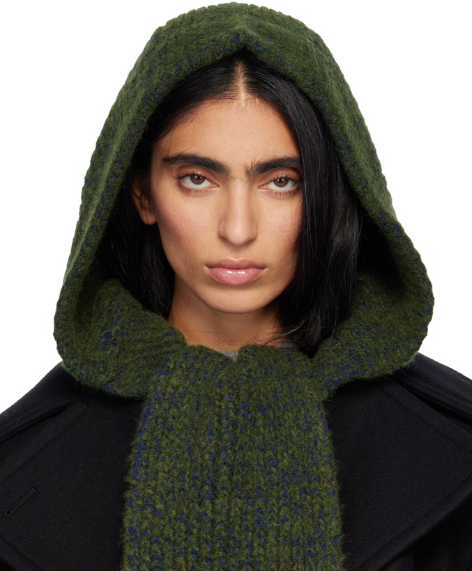 Photo: Dries Van Noten Green Hooded Wool Scarf