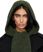Dries Van Noten Green Hooded Wool Scarf