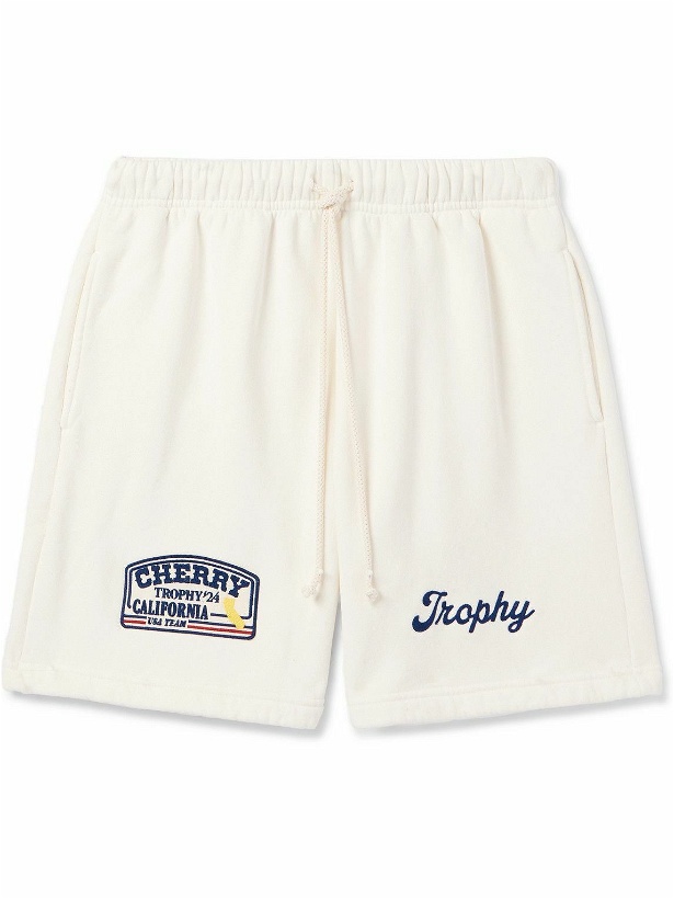 Photo: Cherry Los Angeles - Straight-Leg Logo-Appliquéd Cotton-Jersey Drawstring Shorts - Neutrals