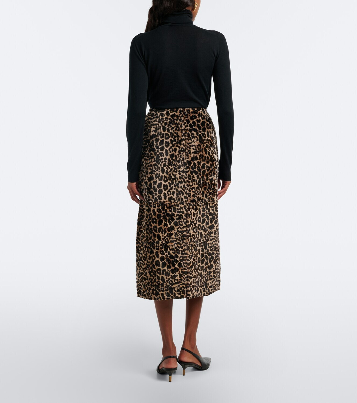 Nour Hammour Alana leopard-print shearling pencil skirt