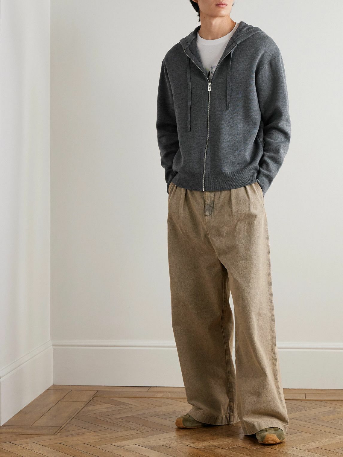 LOEWE - Logo-Embossed Wool-Blend Zip-Up Hoodie - Gray