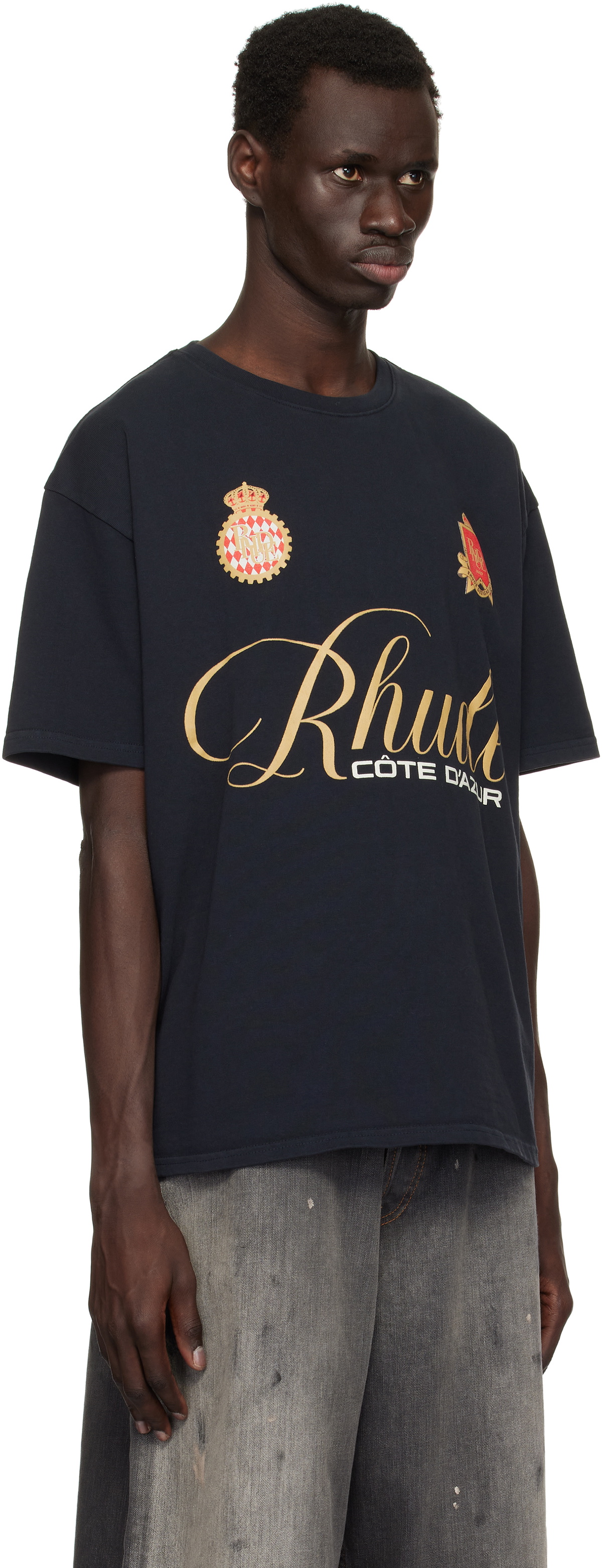 Rhude Black 'Rhude' Script Crest T-shirt Rhude