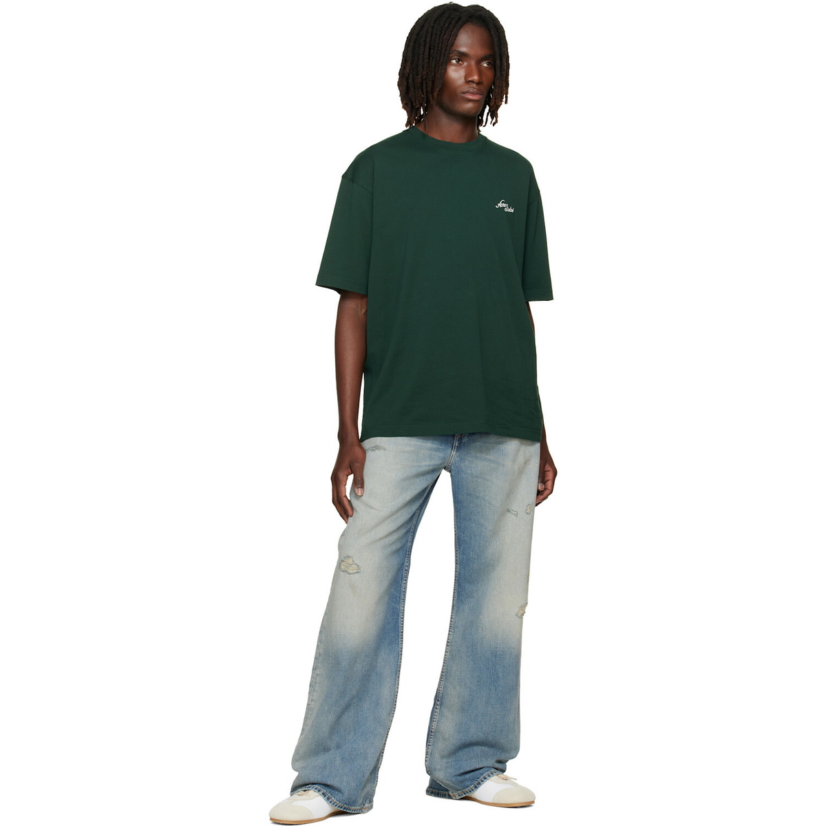 Acne Studios Green Embroidered-Logo T-shirt