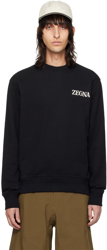 Photo: ZEGNA Black Bonded Sweatshirt