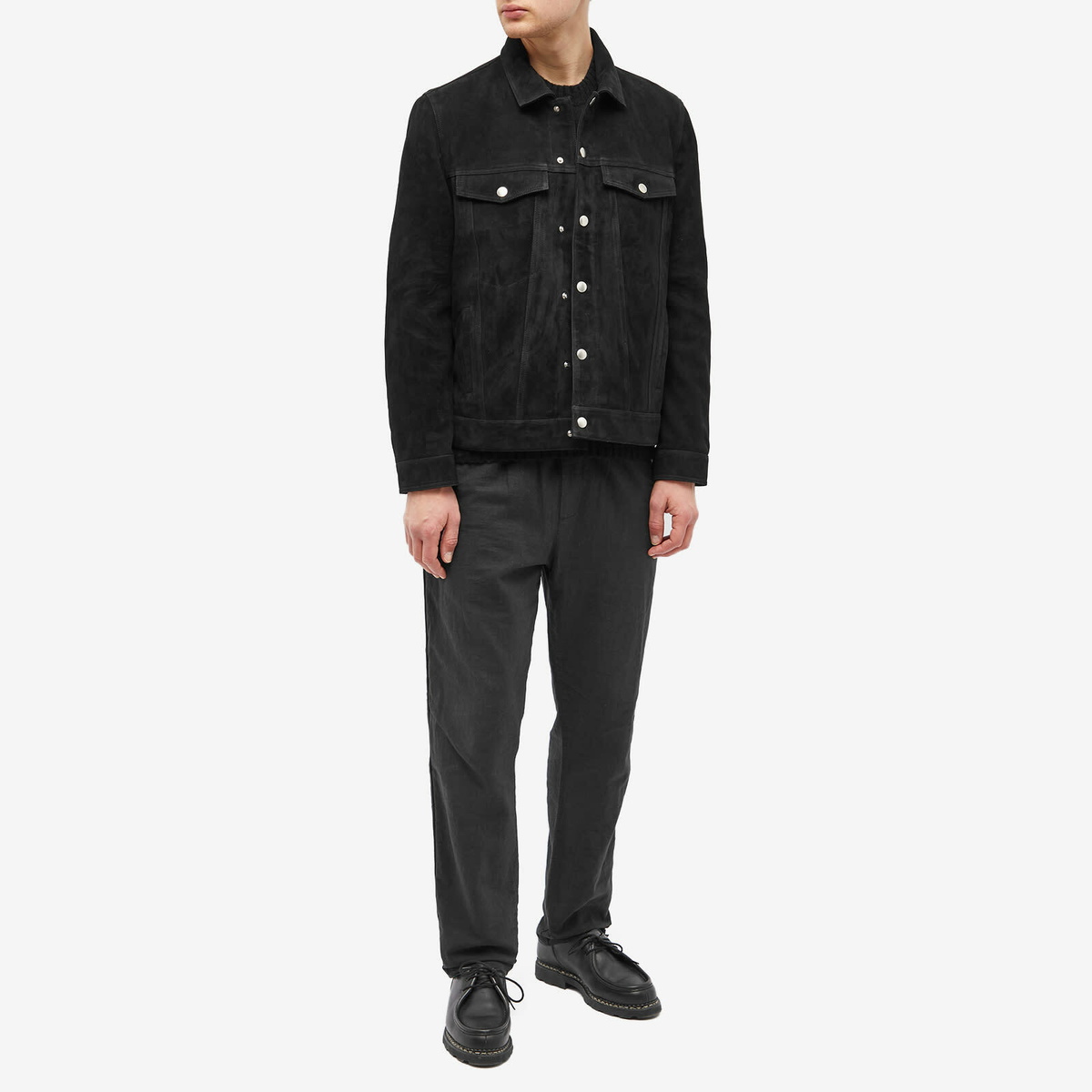 Corridor Men's Suede Trucker Jacket in Black