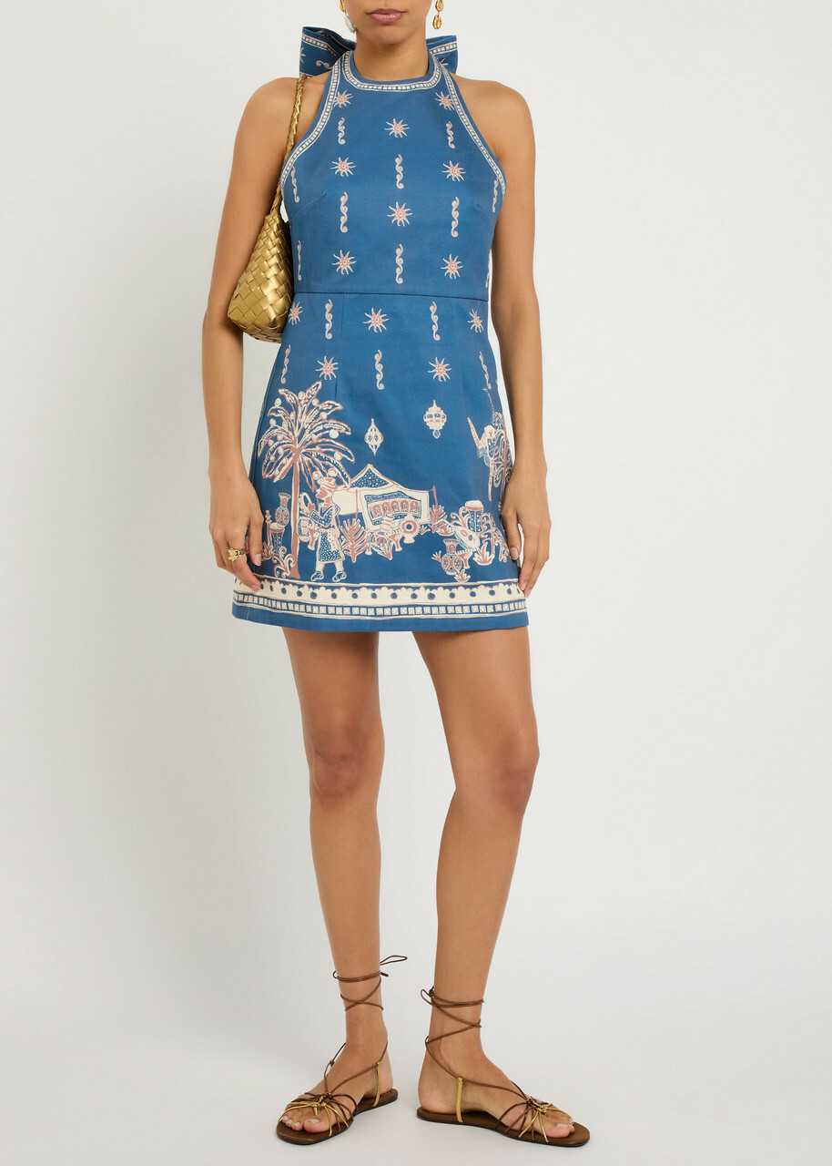 Alemais Acacia Printed Cotton Mini Dress Blue