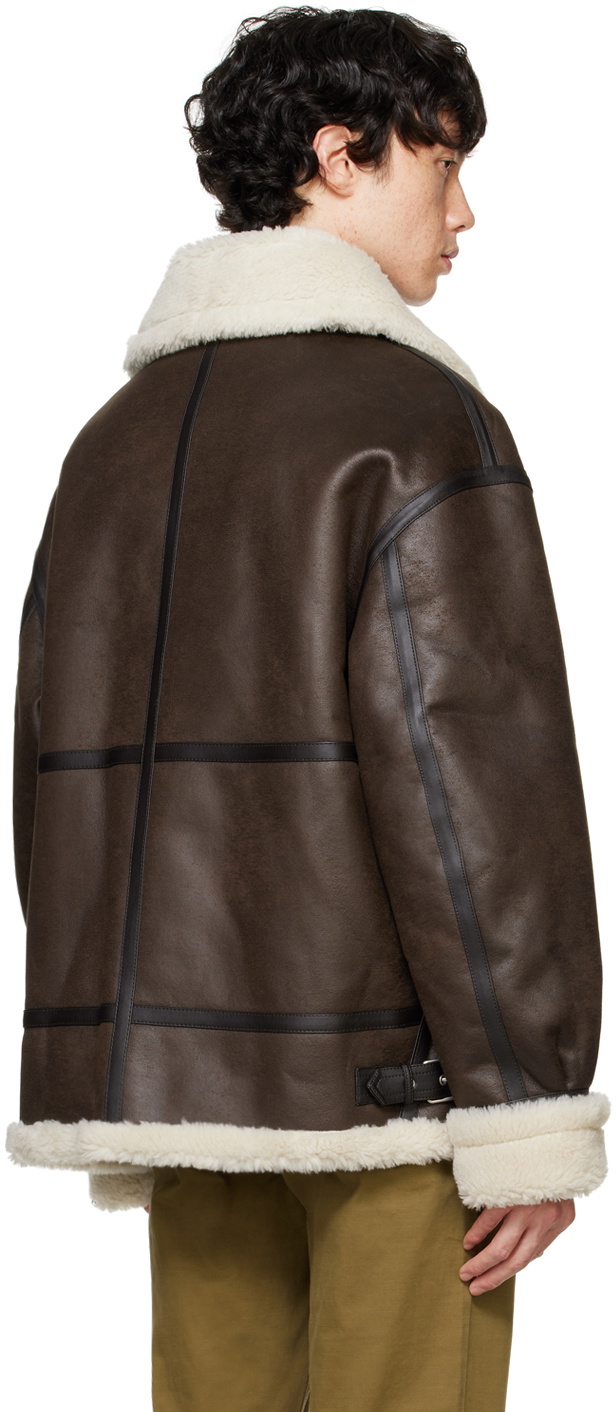 Dunst Brown Loose-Fit Line Faux-Shearling Jacket