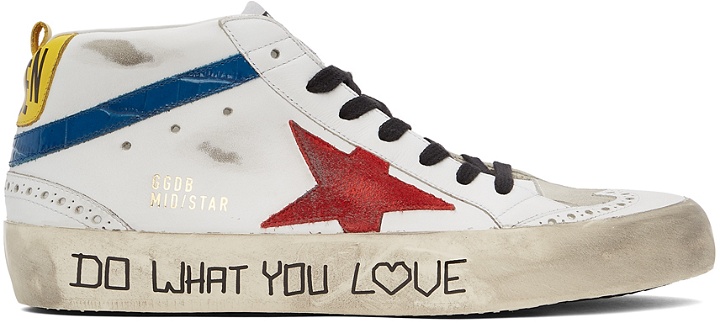 Photo: Golden Goose White & Red Mid Star Sneakers