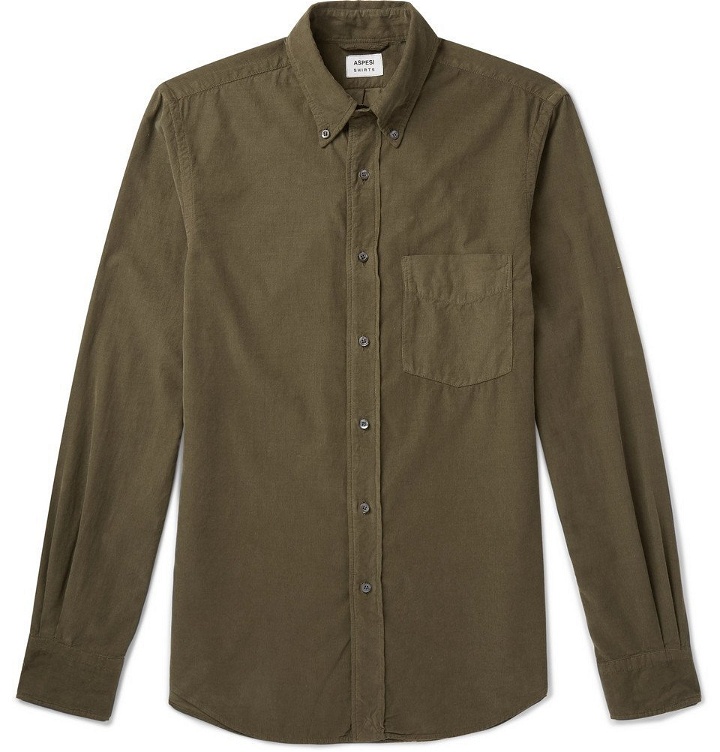 Photo: Aspesi - Slim-Fit Button-Down Collar Cotton-Corduroy Shirt - Men - Green