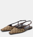 Gucci GG leather-trimmed slingback flats