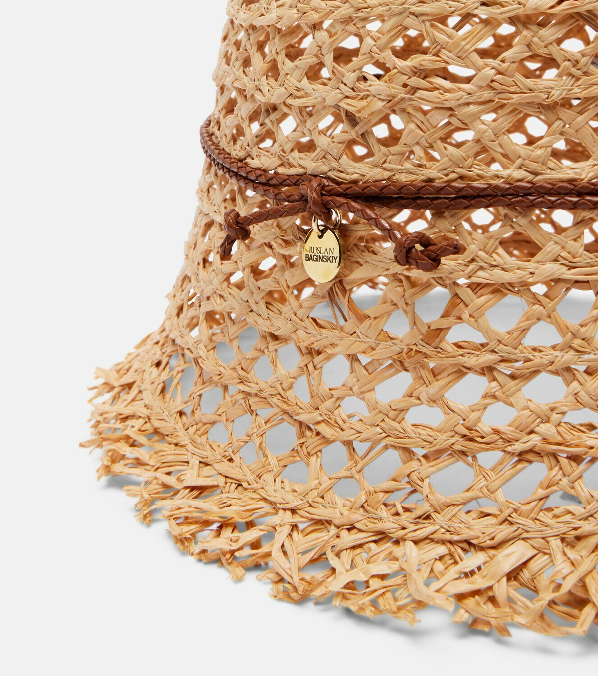 Ruslan Baginskiy Leather-trimmed straw bucket hat
