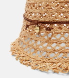 Ruslan Baginskiy Leather-trimmed straw bucket hat