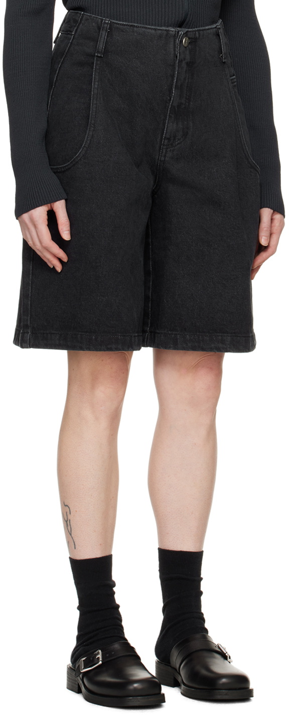AMOMENTO Black Pocket Denim Shorts