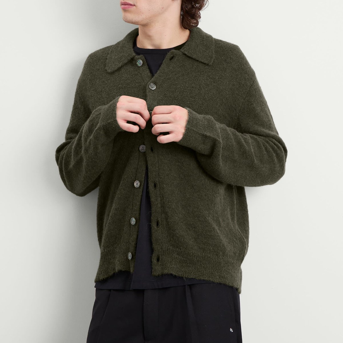 トップス Our legacy evening polo olive 46 Our Legacy Men's Evening Polo in Moss Green Fuzzy Alpaca Our