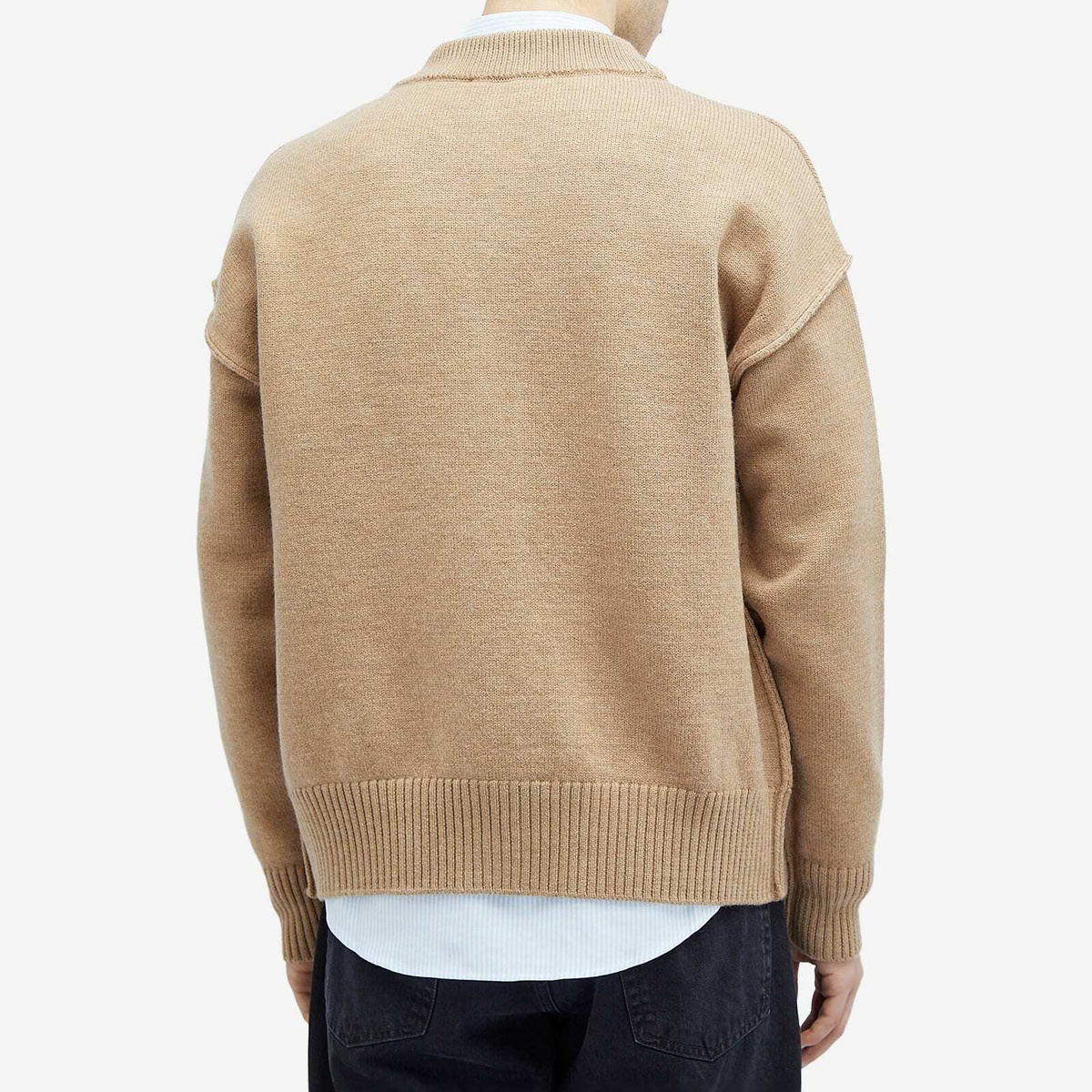 AMI Paris Men's A Heart Cardigan in Camel/Red AMI