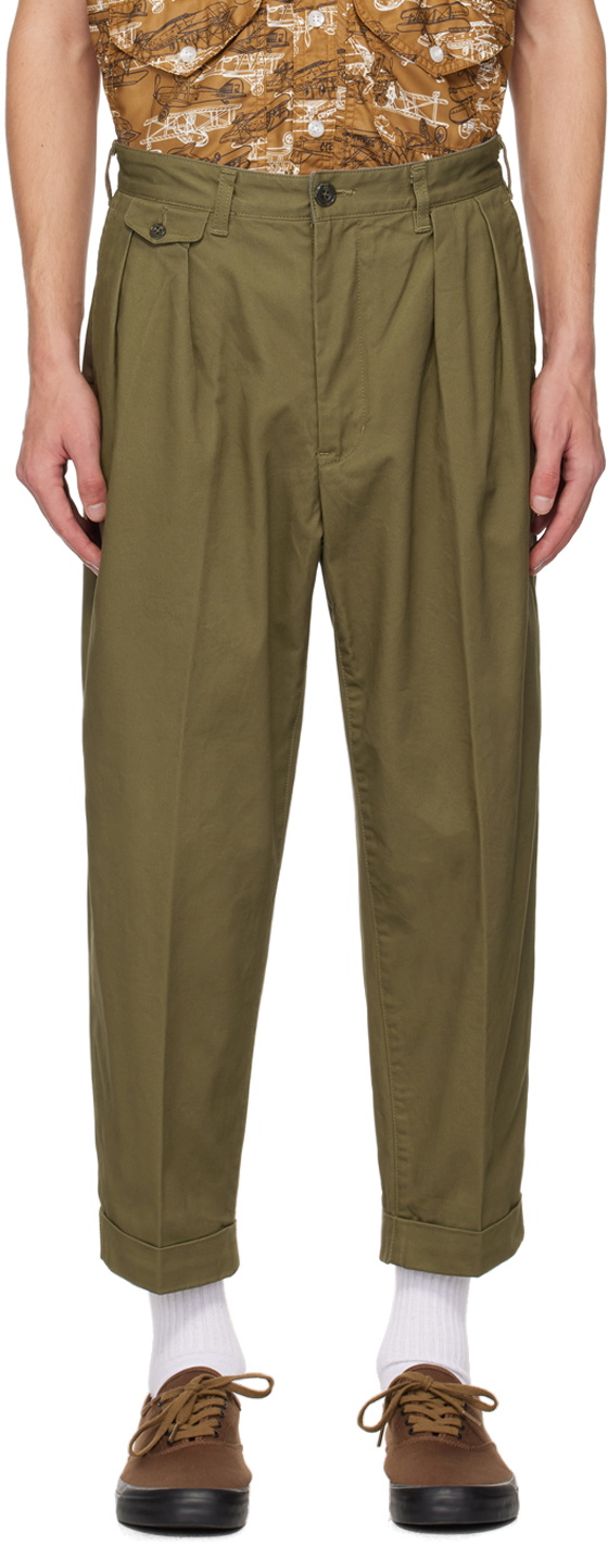 BEAMS PLUS Khaki 2 Pleats Chino Trousers Beams Plus