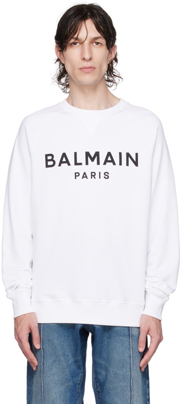Photo: Balmain White Printed Sweatshirt