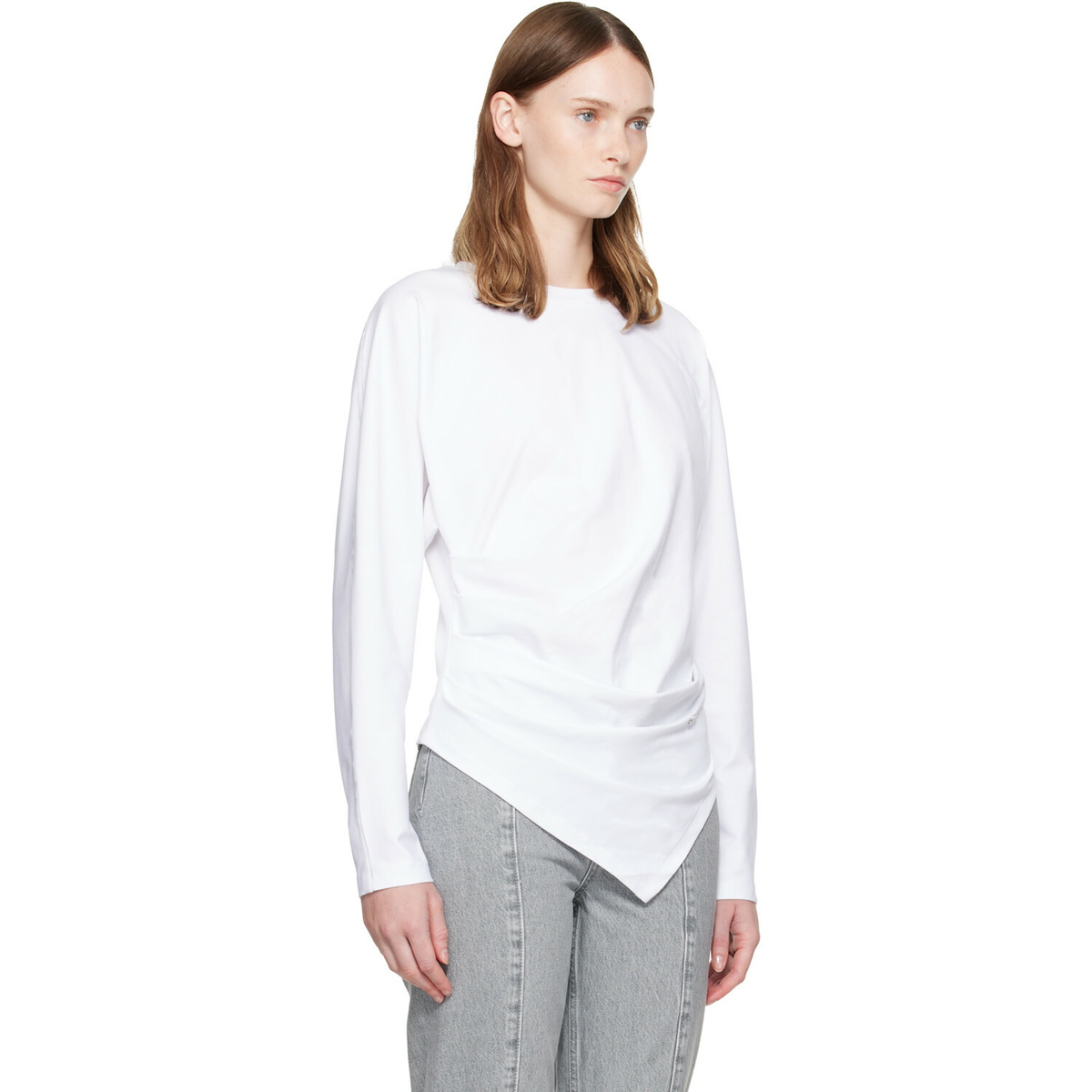 GANNI White Draped Jersey T-shirt