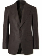 TOM FORD - Atticus Prince of Wales Checked Wool, Silk and Linen-Blend Blazer - Brown