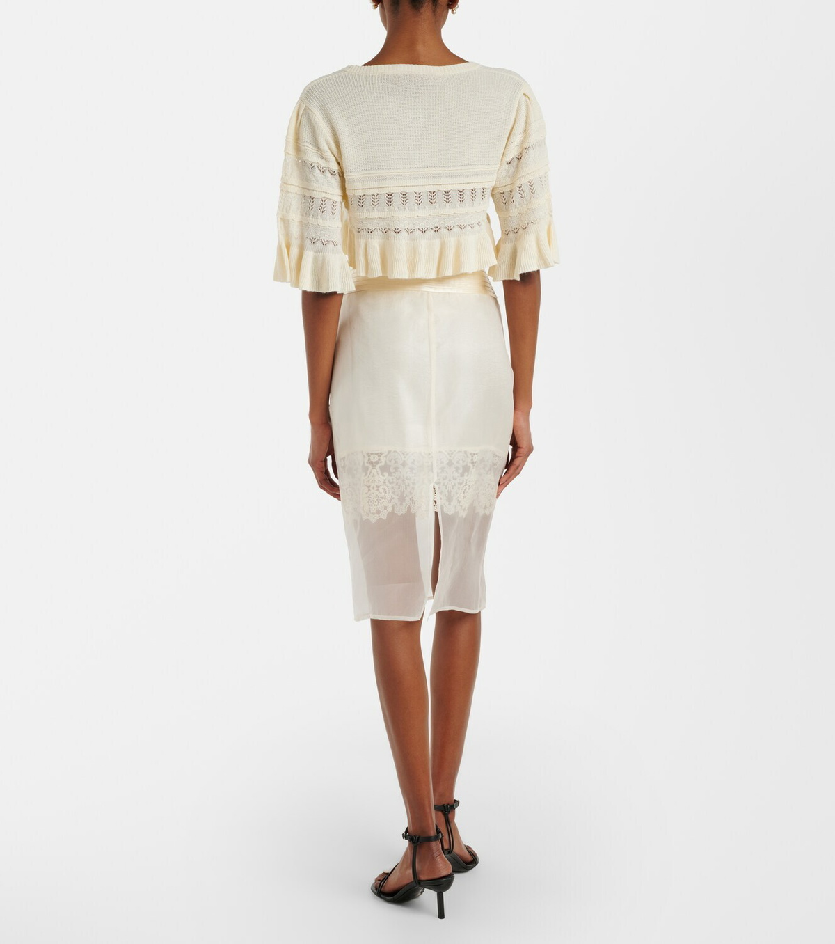 Xu Zhi Lace-trimmed midi skirt