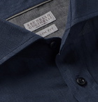 Brunello Cucinelli - Slim-Fit Cutaway-Collar Linen Shirt - Navy