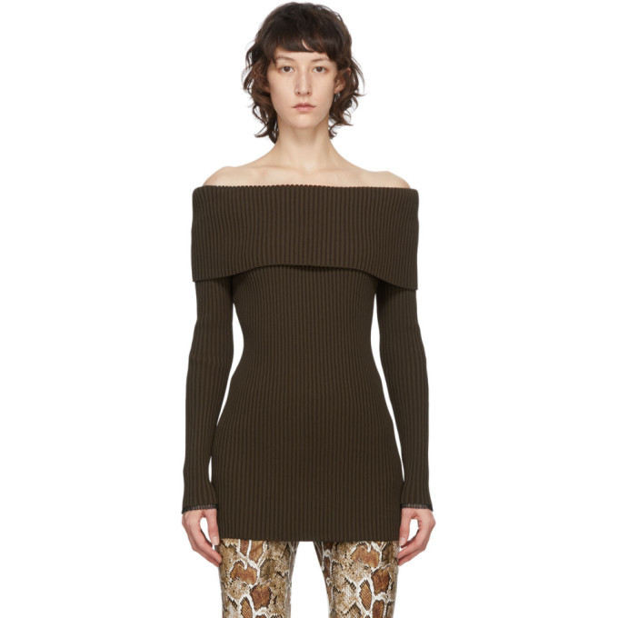 Proenza Schouler Brown Off Shoulder Rib Sweater Proenza Schouler