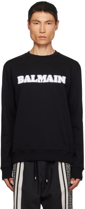 Photo: Balmain Black Retro Flocked Sweatshirt