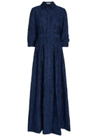 Simkhai Courtney Floral-jacquard Belted Cotton-blend Gown Navy