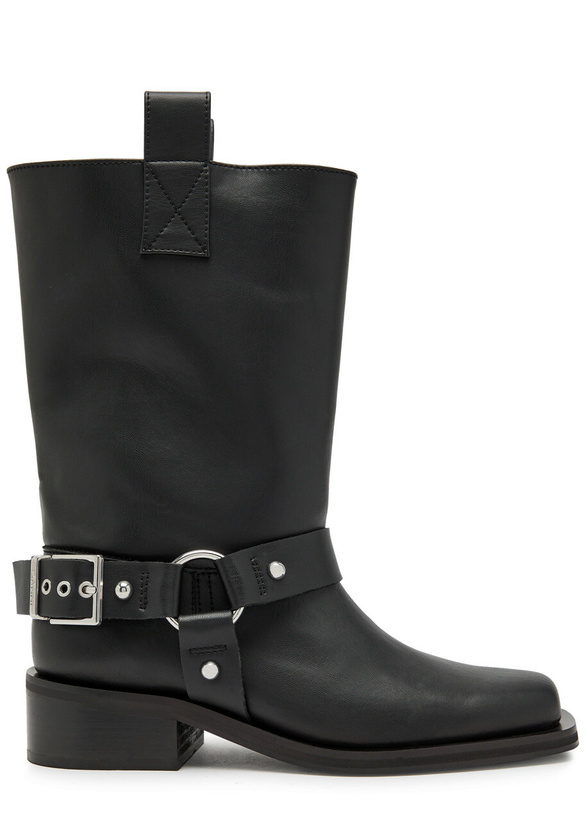Photo: Ganni 40 Faux Leather Mid-calf Biker Boots Black