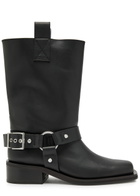 Ganni 40 Faux Leather Mid-calf Biker Boots Black