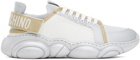 Moschino Silver & White Logo Tape Teddy Sneakers