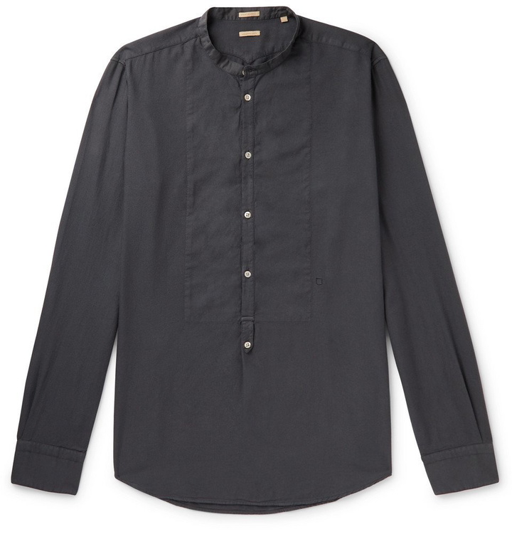 Photo: Massimo Alba - Grandad-Collar Bib-Front Brushed-Twill Half-Placket Shirt - Dark gray