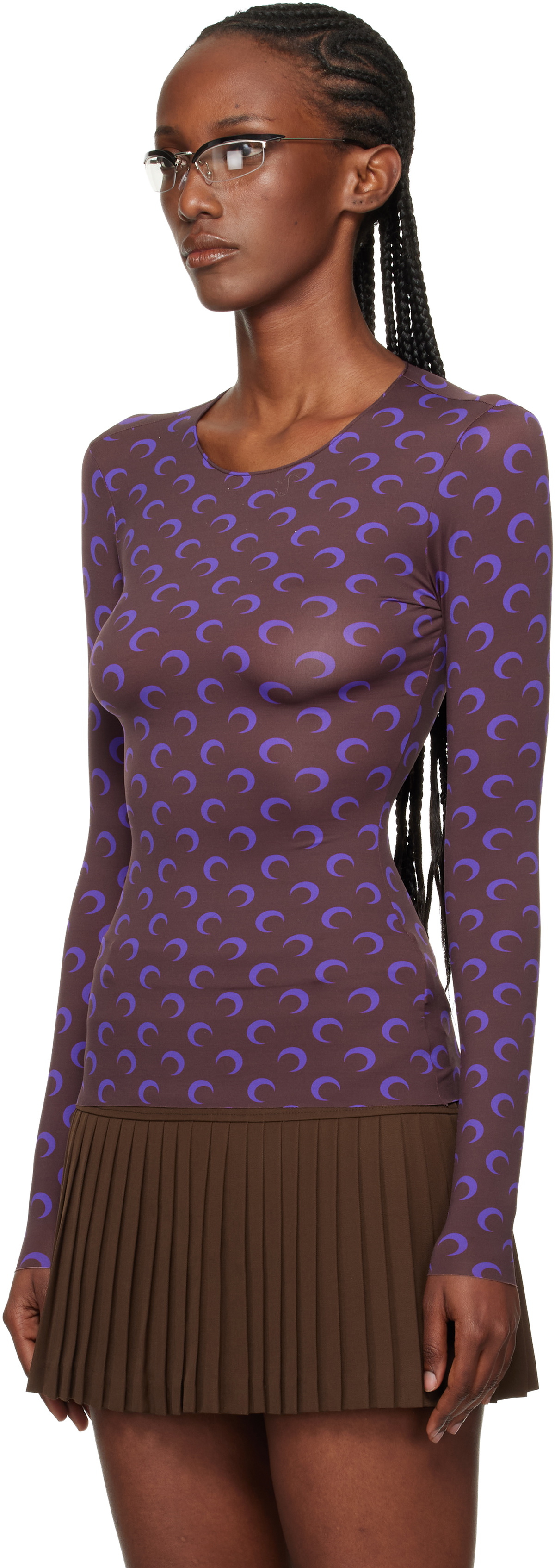 Marine Serre Brown & Purple Moon Printed Jersey LS T-shirt